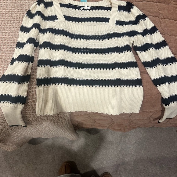 Maurices Cream and Black Striped Square Neck Sweater - Picture 2 of 8